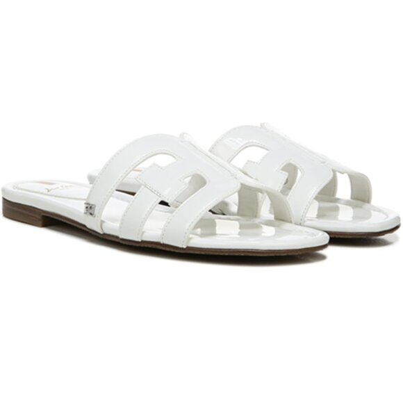 Sam Edelman Bay White Patent Flat Sandals Slides US6 Limited Edition MSRP $99 - Picture 1 of 12
